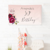 50e verjaardag wazige roze roze roos goudbloem spandoek (Insitu)