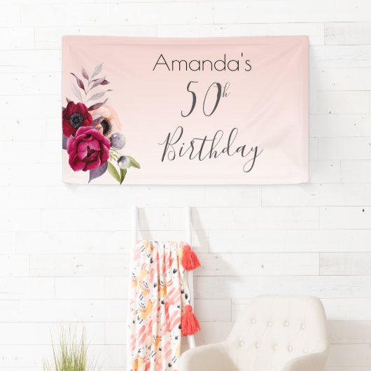 50e verjaardag wazige roze roze roos goudbloem spandoek (Insitu)