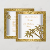 50e verjaardag White Gold Bamboo Floral Asian Kaart (Voorkant / Achterkant)