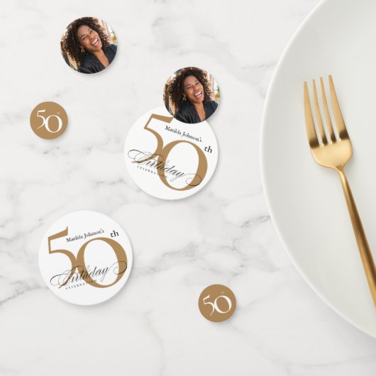 50e verjaardag White Gold Elegant Calligraphy Chic Confetti (Groep)