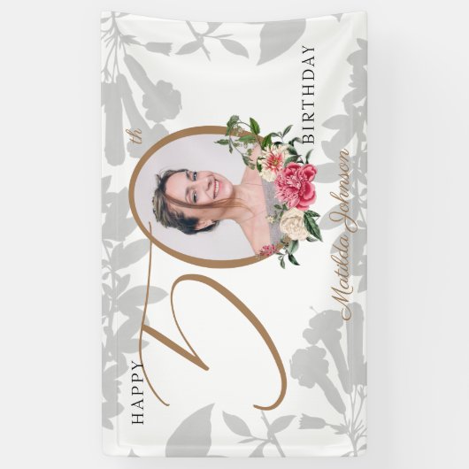 50e verjaardag White Gold Floral Foto Welkom Spandoek (Verticaal)