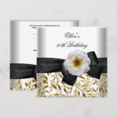 50e verjaardag White Gold Flower Black Bow Kaart (Voorkant / Achterkant)