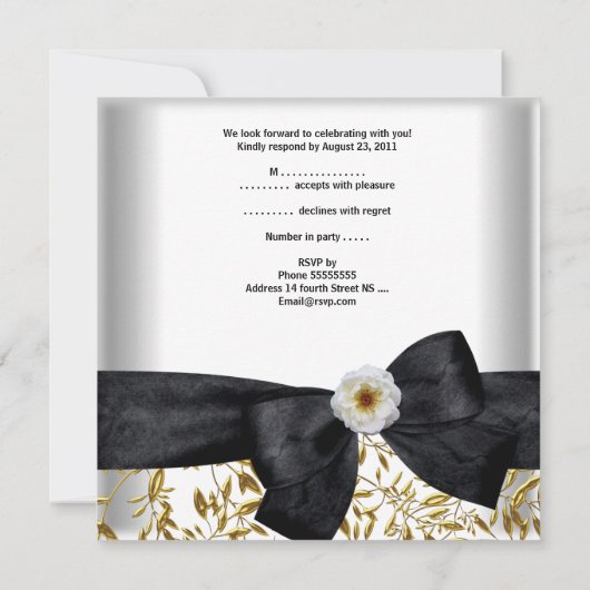 50e verjaardag White Gold Flower Black Bow Kaart (Achterkant)