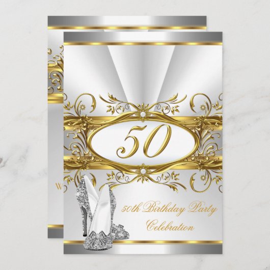 50e verjaardag White Gold Silver Heels Kaart (Voorkant / Achterkant)