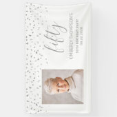 50e verjaardag White Silver Confetti Foto Spandoek (Verticaal)