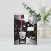 50e verjaardag Wijn Black Gold Silver Kaart (Staand voorkant)
