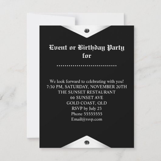 50e verjaardag Wijn Black Gold Silver Kaart (Achterkant)