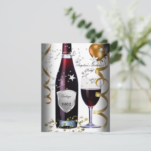  50e verjaardag Wijn Zwarte gouden ballonnen Kaart (Staand voorkant)