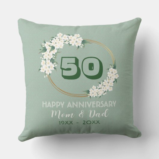 50e verjaardag Wit Groen Bloemmotief Chinoiserie T Kussen (Achterkant)