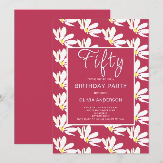 50e verjaardag Witte Floral Daisy Kaart (Voorkant / Achterkant)