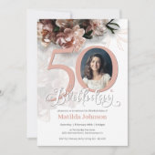 50e verjaardag Witte Floral Zacht Roze Elegant Fot Kaart (Voorkant)