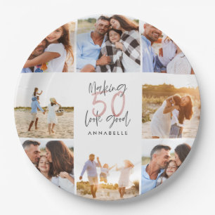 50e verjaardag witte gister foto collage papieren bordje