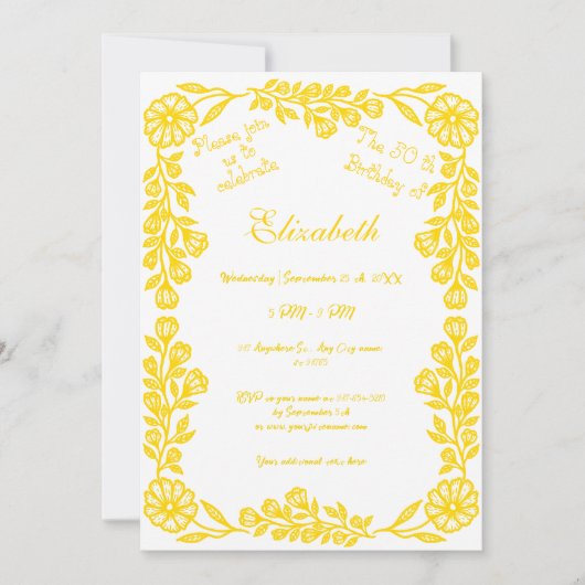 50e verjaardag Witte Gouden Botanische Bloemen Kaart (Voorkant)