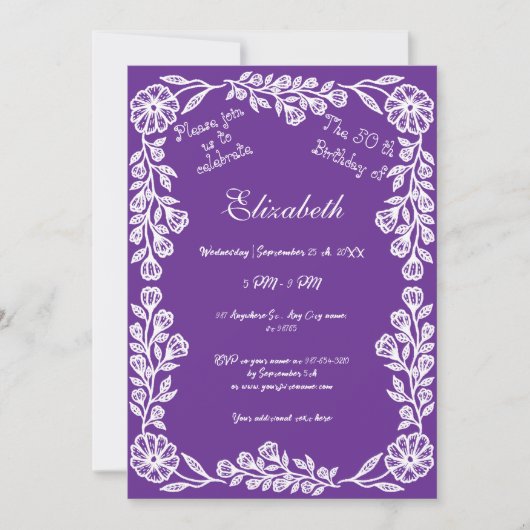 50e verjaardag Witte & Paarse botanische bloem Kaart (Voorkant)