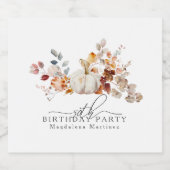 50e Verjaardag Witte Pompoen Herfst Bloemen Aangep Sparkling Wijnetiket (Enkel label)