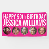 50e verjaardag witte roze vijf fotocirkels banner (Horizontaal)