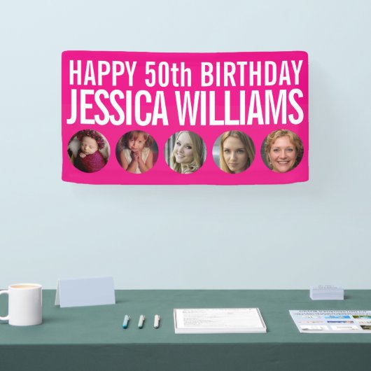 50e verjaardag witte roze vijf fotocirkels banner (Beurs)