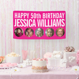 50e verjaardag witte roze vijf fotocirkels banner