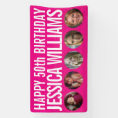 50e verjaardag witte roze vijf fotocirkels banner (Verticaal)