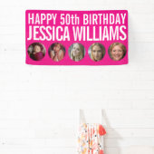 50e verjaardag witte roze vijf fotocirkels banner (Insitu)