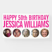 50e verjaardag witte roze vijf fotocirkels banner (Horizontaal)