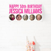 50e verjaardag witte roze vijf fotocirkels banner (Insitu)