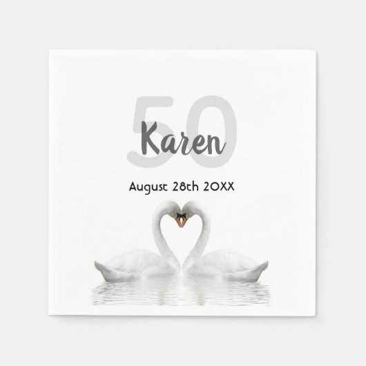 50e verjaardag witte zwanen zwarte naam elegant servet (Voorkant)