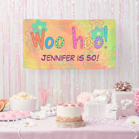 50e verjaardag WooHoo naam gepersonaliseerde banne Spandoek (Feest)