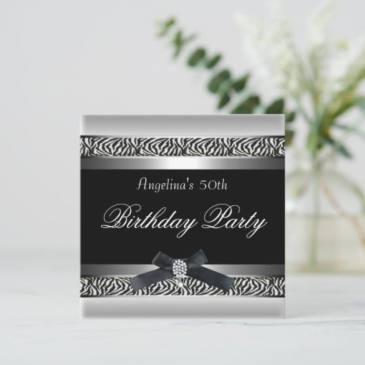 50e verjaardag Zebra Black White Diamond Kaart (Staand voorkant)