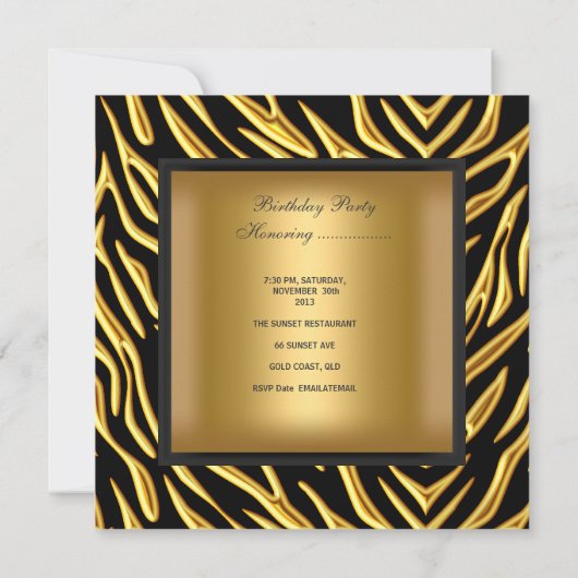 50e verjaardag Zebra Gold Black Bow Kaart (Achterkant)