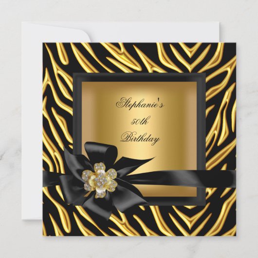 50e verjaardag Zebra Gold Black Bow Kaart (Voorkant)