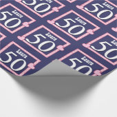 50e verjaardag Zebra Harten roze marineblauw V03G Cadeaupapier (Hoek)
