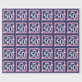 50e verjaardag Zebra Harten roze marineblauw V03G Cadeaupapier (Vlak)
