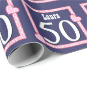 50e verjaardag Zebra Harten roze marineblauw V03G Cadeaupapier (Rol Hoek)