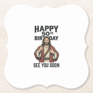 50e verjaardag Zie je binnenkort Religieus humoron Kartonnen Onderzetters