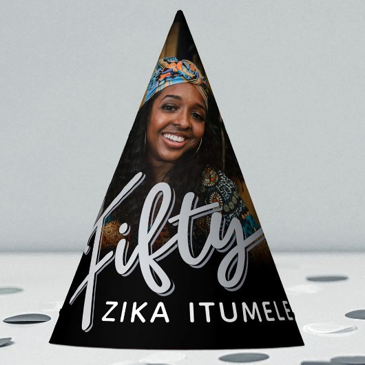 50e verjaardag Zilver Zwart Persoonlijke Fotonaam Feesthoedjes