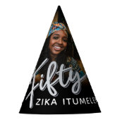 50e verjaardag Zilver Zwart Persoonlijke Fotonaam Feesthoedjes (Voorkant)