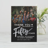 50e verjaardag Zilver Zwart Vijftig script Foto Bedankkaart (Staand voorkant)