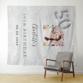 50e verjaardag zilveren foto glitter stof welkom wandkleed (In Situ (horizontaal))