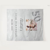50e verjaardag zilveren foto glitter stof welkom wandkleed (Voorkant (horizontaal))