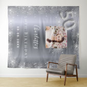 50e verjaardag zilveren foto glitter welkom wandkleed (In Situ (horizontaal))