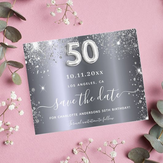 50e verjaardag zilveren glitter budget behalve de  flyer