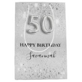 50e verjaardag zilveren glitter medium cadeauzakje (Voorkant)