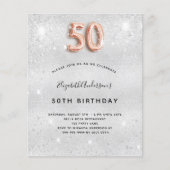 50e verjaardag zilveren roos gouden uitnodiging (Voorkant)
