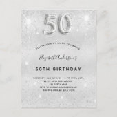 50e verjaardag zilverglitter uitnodiging briefkaart (Voorkant)
