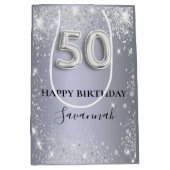 50e verjaardag zilverglitterstofmonogram medium cadeauzakje (Voorkant)