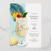 50e verjaardag Zomer Groene Cocktail Party Folie Uitnodiging (Voorkant)