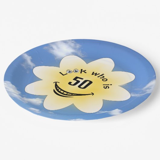 50e verjaardag Zomerzon en wolken Papieren Bordje (Gekanteld)