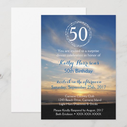 50e verjaardag Zondag Uitnodiging tot aanroep Sjab (Voorkant / Achterkant)