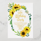 50e verjaardag Zonnebloem | Eucalyptus Floral Folie Uitnodiging (Voorkant)